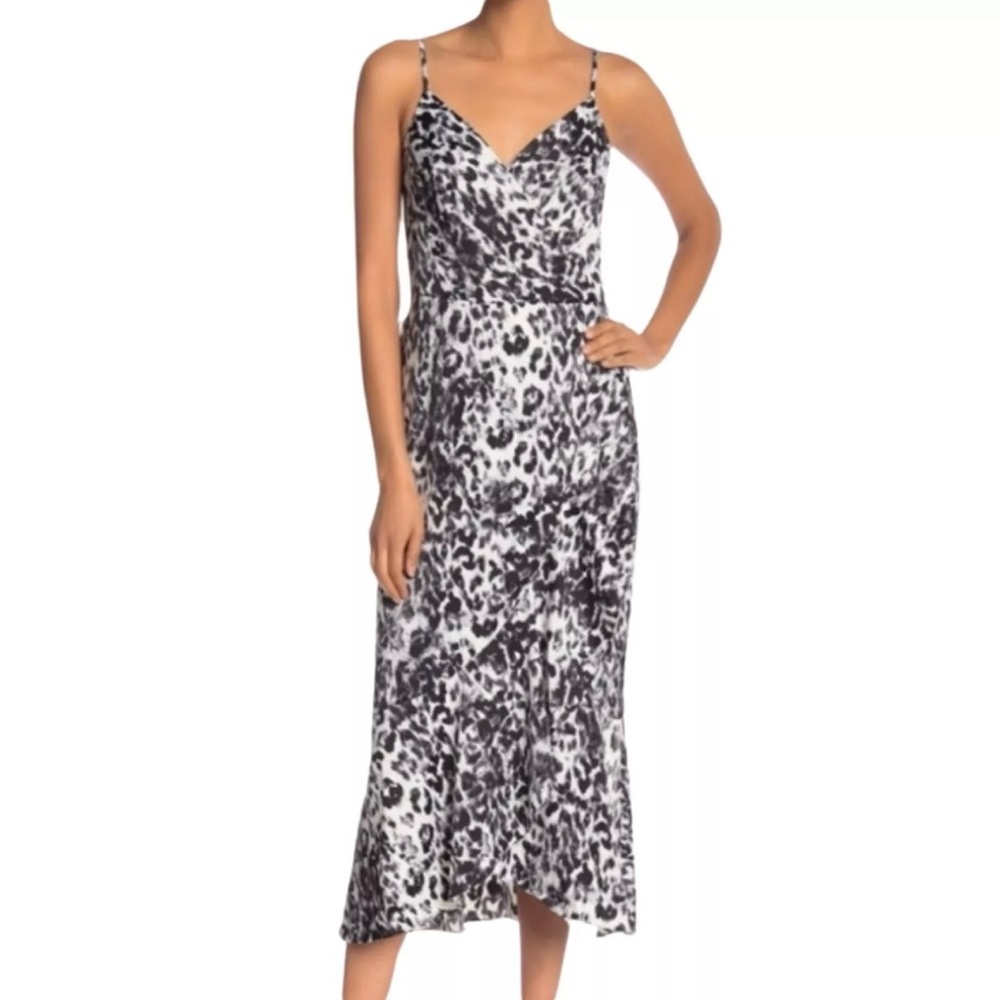RACHEL ROY Black & White Animal Print Midi Wrap Dress | Size 4